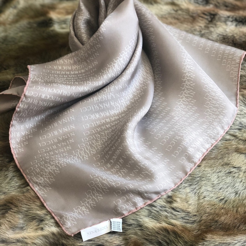 Nina Ricci  Authentic- Neutral Gray Silk Scarf